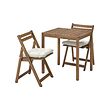 NÄMMARÖ - Table and 2 folding chairs, outdoor, light brown stained/Kuddarna light grey-beige, 75x63 cm