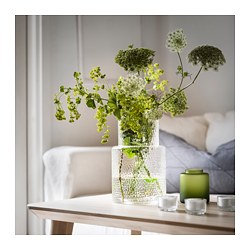 KONSTFULL - Vas, kaca bening/berpola, 26 cm