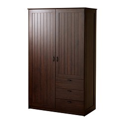 MUSKEN - Lemari pakaian 2 pintu+3 laci, cokelat, 124x60x201 cm