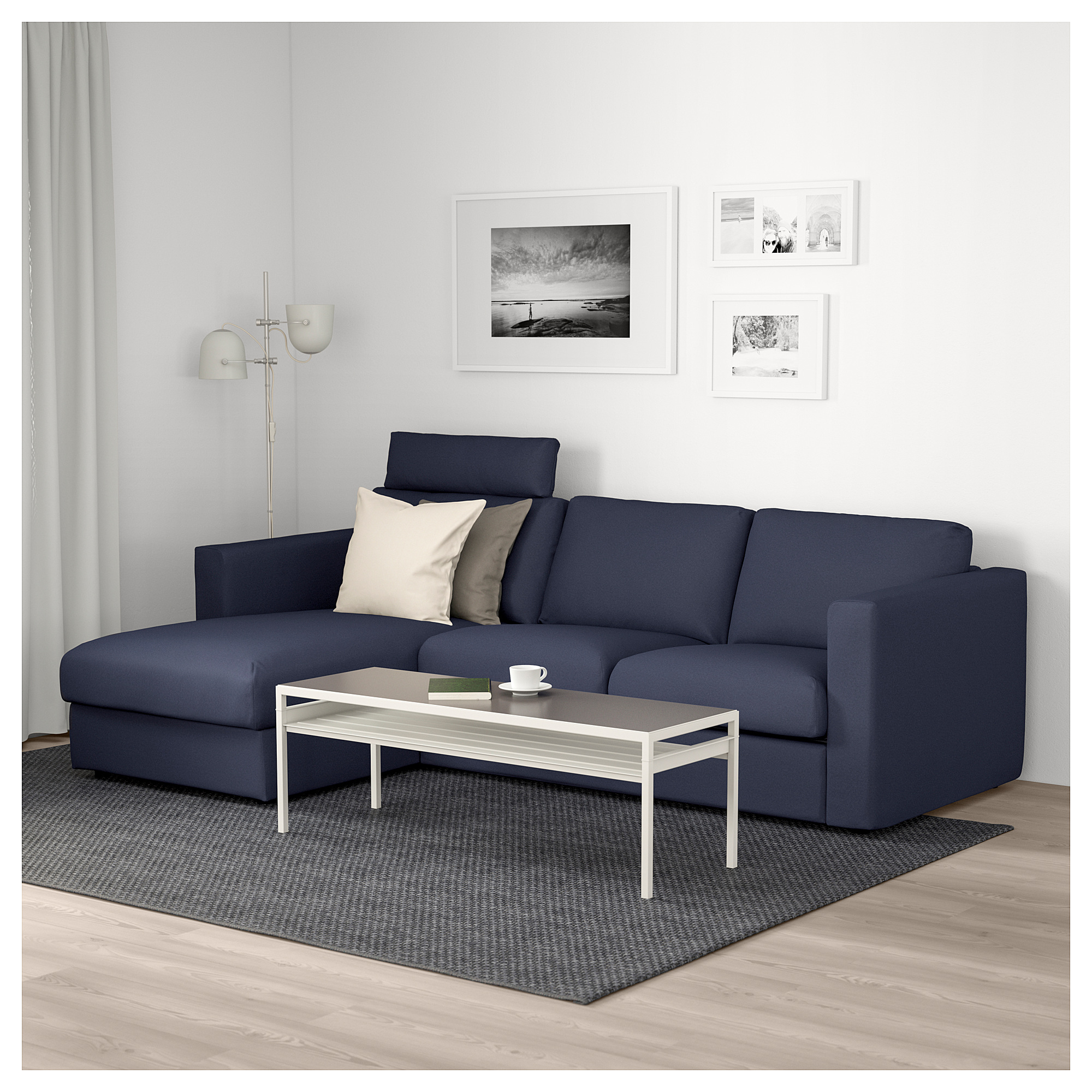 VIMLE sofa 3 dudukan, dengan chaise longue dengan sandaran kepala