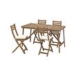 ASKHOLMEN - Table+4 folding chairs, outdoor, dark brown/Kuddarna light grey-beige, 143x75 cm