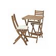 ASKHOLMEN - Table+2 folding chairs, outdoor, dark brown/Kuddarna light grey-beige, 60x62 cm