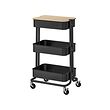 RÅSKOG/NORRÅVA - Trolley with lid, black, 35x45x77 cm