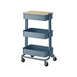 RÅSKOG/NORRÅVA - Trolley with lid, grey-blue, 35x45x77 cm
