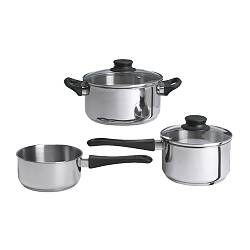 ANNONS - Peralatan masak, set isi 5, kaca/baja tahan karat