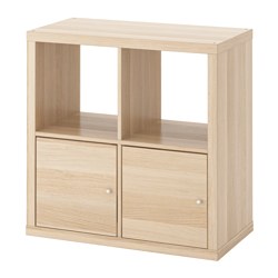 KALLAX - Unit rak dengan pintu, efek kayu oak diwarnai putih, 77x77 cm