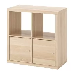 KALLAX - Unit rak dengan pintu, efek kayu oak diwarnai putih, 77x77 cm