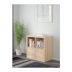 KALLAX - Unit rak dengan pintu, efek kayu oak diwarnai putih, 77x77 cm