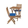 ASKHOLMEN - Table+2 folding chairs, outdoor, foldable dark brown/Klösan dark blue, 60x62 cm