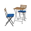 TÄRNÖ - Table+2 chairs, outdoor, foldable black/light brown stained/foldable Klösan dark blue, 55x54 cm