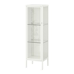 BAGGEBO - Kabinet dengan pintu kaca, logam/putih, 34x30x116 cm