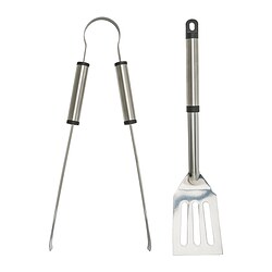 GRILLTIDER - Set 2 unit alat barbeku, baja tahan karat