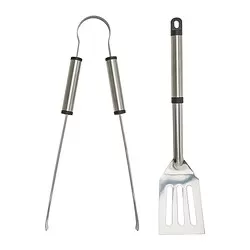 GRILLTIDER - Set 2 unit alat barbeku, baja tahan karat