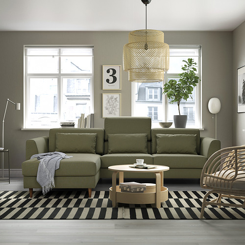 SLATORP 3-seat sofa with chaise longue, Vissle yellow-green IKEA