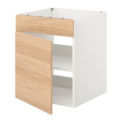 ENHET - Base cabinet for hob w door, white/oak effect, 60x62x75 cm
