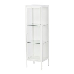BAGGEBO - Cabinet with glass doors, metal/white, 34x30x116 cm
