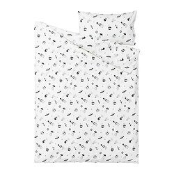 AFTONSPARV - Duvet cover and pillowcase, space white/black, 150x200/50x80 cm