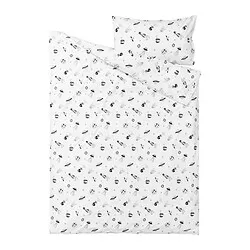 AFTONSPARV - Duvet cover and pillowcase, space white/black, 150x200/50x80 cm