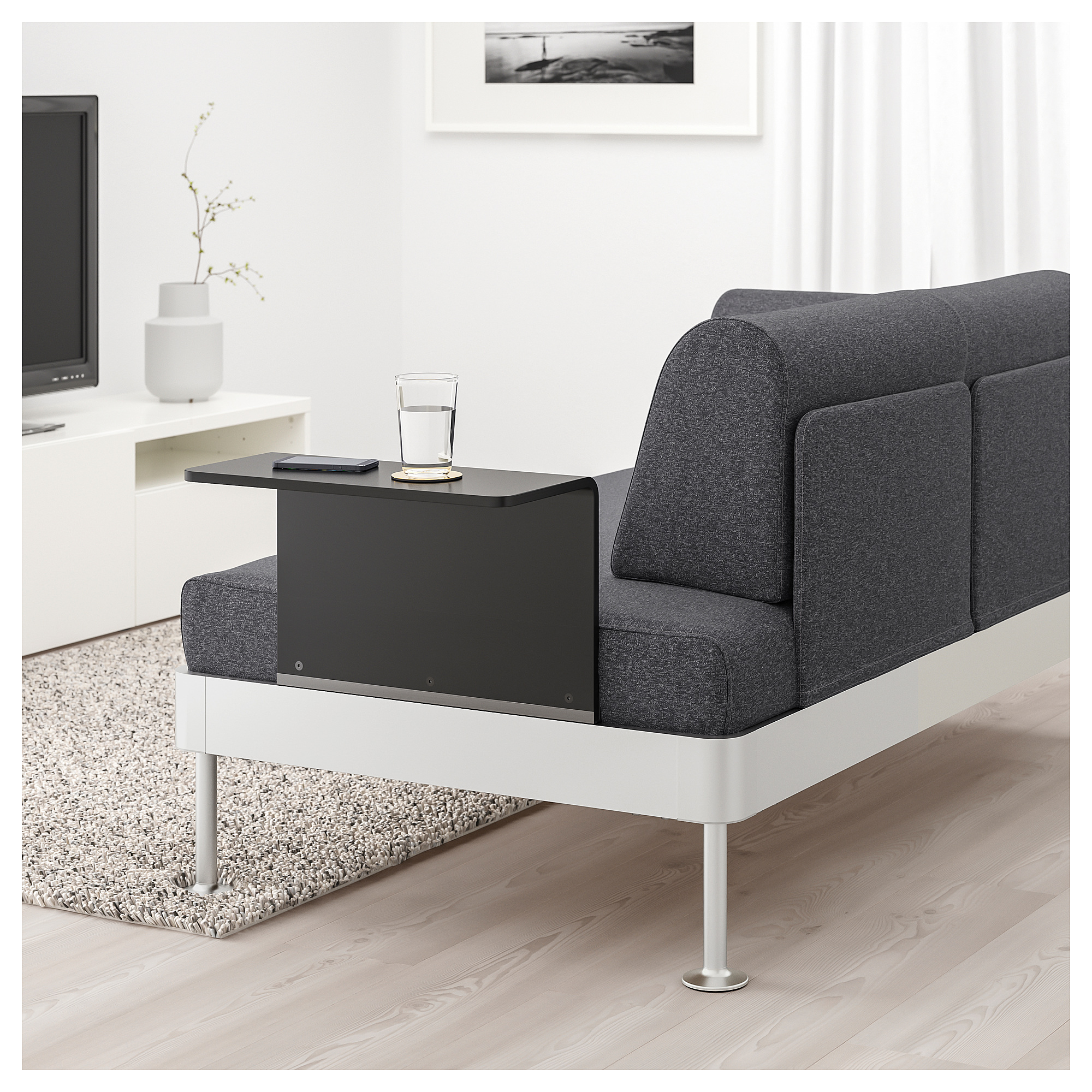 DELAKTIG 2seat sofa with side table, Gunnared medium grey IKEA Indonesia