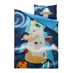 AFTONSPARV - Sarung duvet dan sarung bantal, ruang/biru, 150x200/50x80 cm