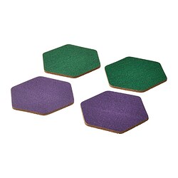 TABBERAS - Tatakan gelas, gabus/hijau/ungu, 10x10 cm