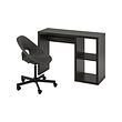 KALLAX/ELDBERGET - Desk and chair, black-brown/dark grey black
