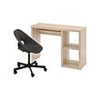 KALLAX/ELDBERGET - Desk and chair, white stained oak effect/dark grey black