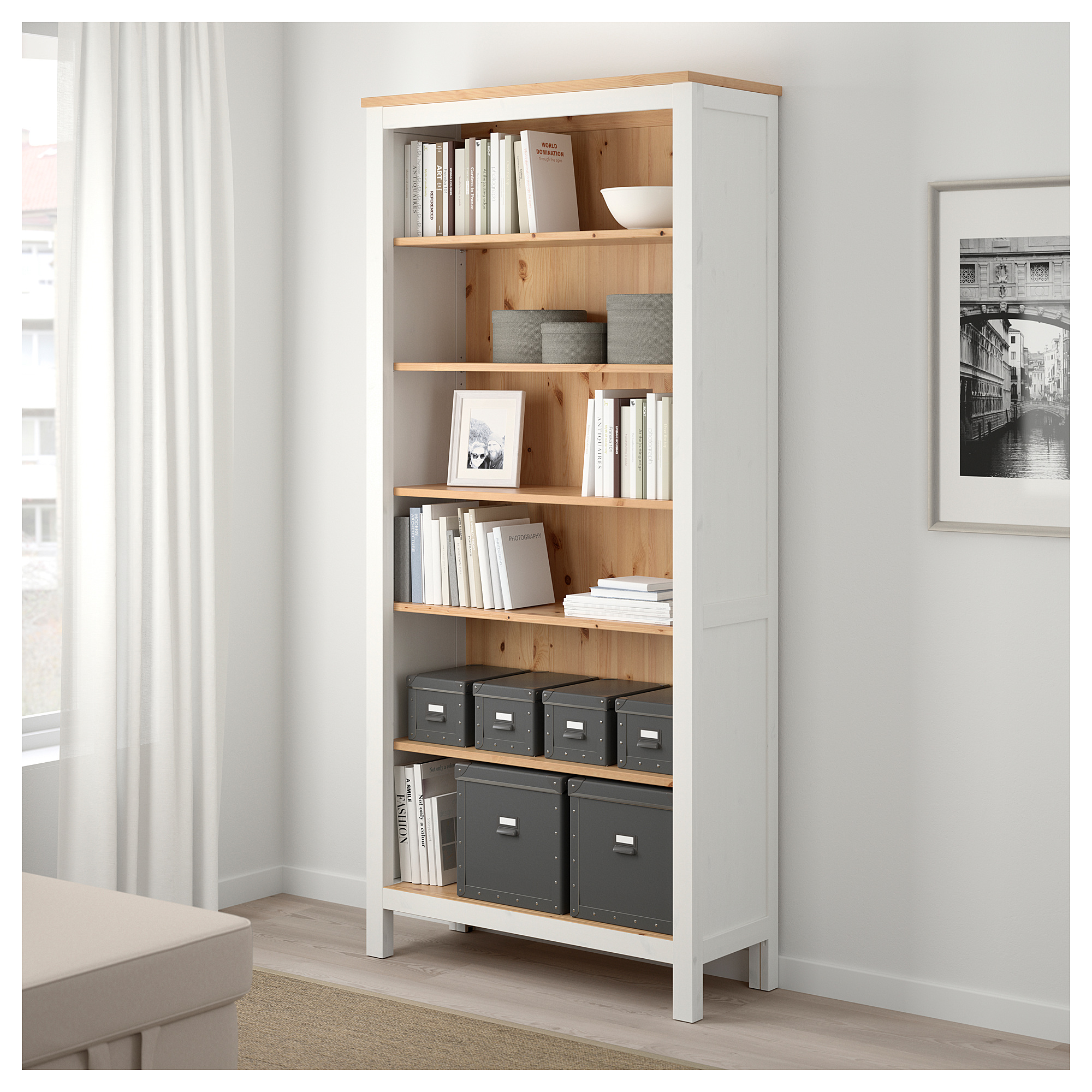 HEMNES bookcase, white stain/light brown | IKEA Indonesia