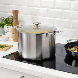 HEMKOMST - Pot with lid, stainless steel/glass, 10 l