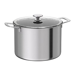 HEMKOMST - Pot with lid, stainless steel/glass, 10 l