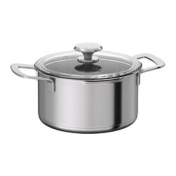 HEMKOMST - Pot with lid, stainless steel/glass, 3 l