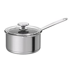 HEMKOMST - Saucepan with lid, stainless steel/glass, 2 l