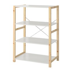 IVAR - Shelving unit, pine/metal white, 89x50x124 cm