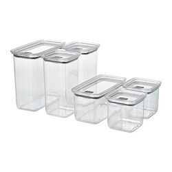 KORALLVIPPA - Dry food jar with lid, set of 6, transparent