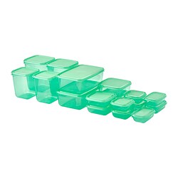 PRUTA - Set wadah makanan+tutup, isi 17, hijau
