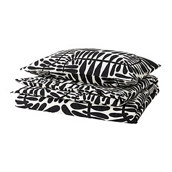 MAJSMOTT - Sarung duvet dan sarung bantal, putih pudar/hitam, 150x200/50x80 cm