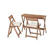 NÄMMARÖ - Table and 2 folding chairs, outdoor, foldable light brown stained/Kuddarna light grey-beige, 108x37 cm