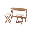 NÄMMARÖ - Table and 2 stools, outdoor, light brown stained foldable/foldable Kuddarna light grey-beige, 108x37 cm