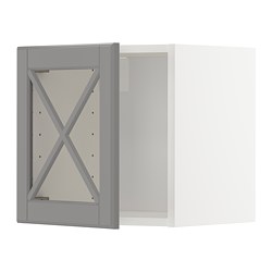 METOD - Wall cabinet w glass door/crossbar., white/Bodbyn grey, 40x37x40 cm