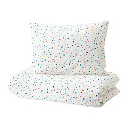 MÖJLIGHET - Sarung duvet dan sarung bantal, putih/pola mosaik, 150x200/50x80 cm