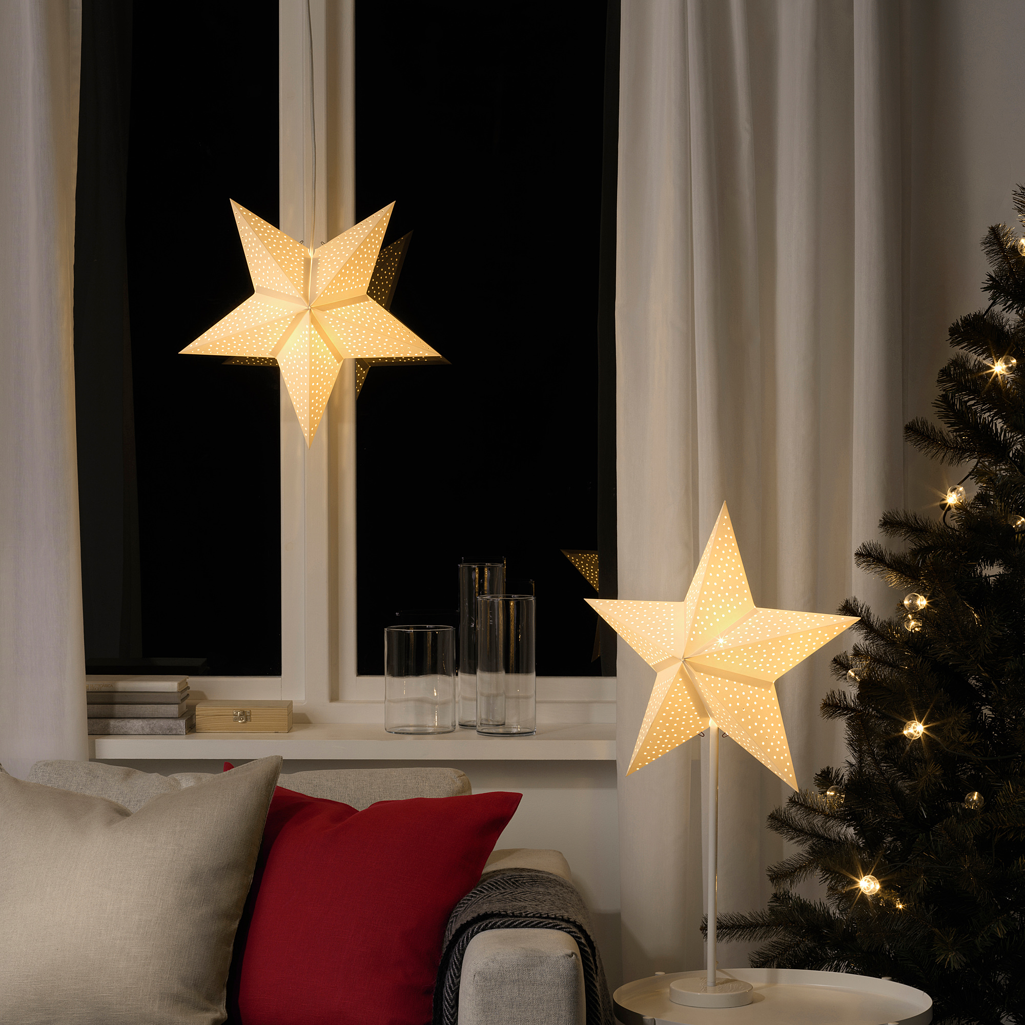 STRÅLA kap lampu, berdot/putih | IKEA Indonesia