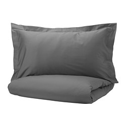 LUKTJASMIN - Sarung duvet dan 2 sarung bantal, abu-abu tua, 200x200/50x80 cm
