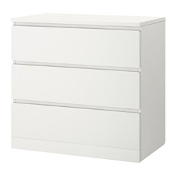MALM - Lemari 3 laci, putih, 80x78 cm
