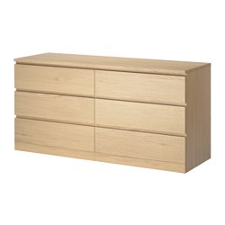 MALM - Lemari 6 laci, veneer kayu oak diwarnai putih, 160x78 cm