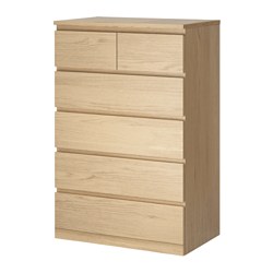 MALM - Lemari 6 laci, veneer kayu oak diwarnai putih, 80x123 cm