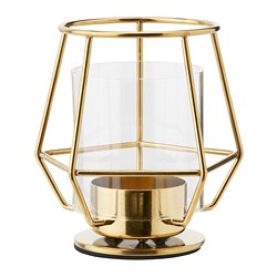 PÄRLBAND - Tealight holder, gold-colour, 10 cm