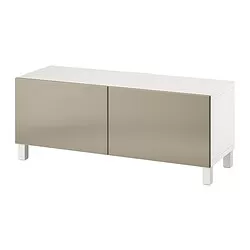 BESTÅ - Meja TV dengan pintu, putih Riksviken/Stubbarp/warna  perunggu, 120x42x48 cm