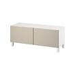 BESTÅ - TV bench with doors, white Lappviken/Stubbarp/light grey/beige, 120x42x48 cm