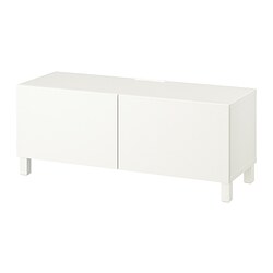 BESTÅ - TV bench with doors, white/Lappviken/Stubbarp white, 120x42x48 cm