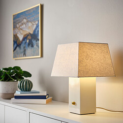 HALGATT - Table lamp, dimmable white/white ceramic, 35 cm